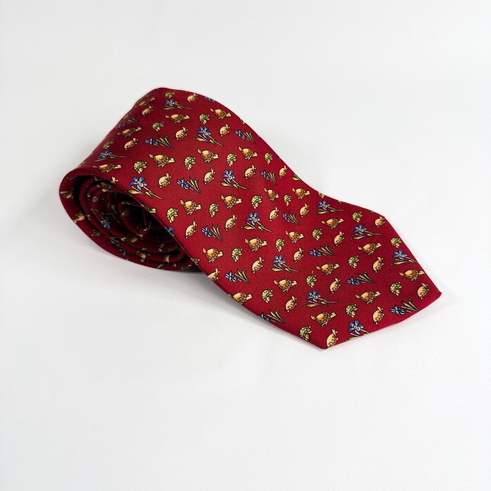 Brooks Brothers Makers Tie Silk Printed In Italy Red Turtle Novelty Silk Necktie